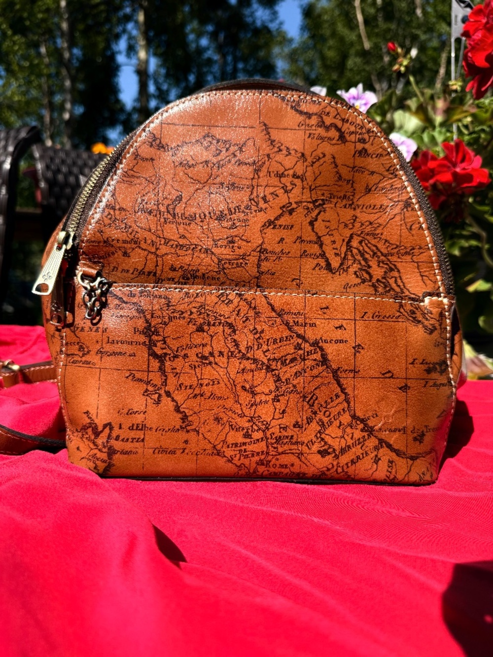 Patricia Nash Italian Leather Map Print Backpack + Matching Wallet on Chain Set